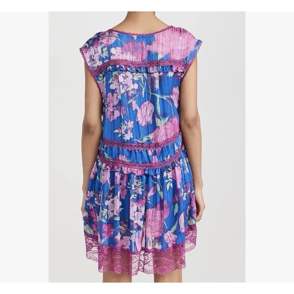 Free People Spring Fling Mini Dress‎ Women's XS Ultra Violet Floral Lace Buttons